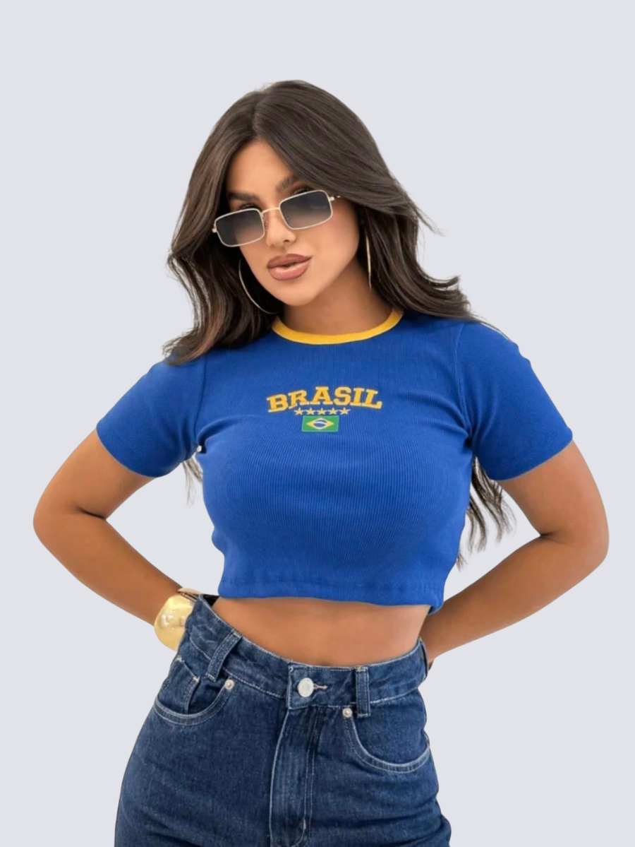 Cropped Vai Brasil Icon Azul