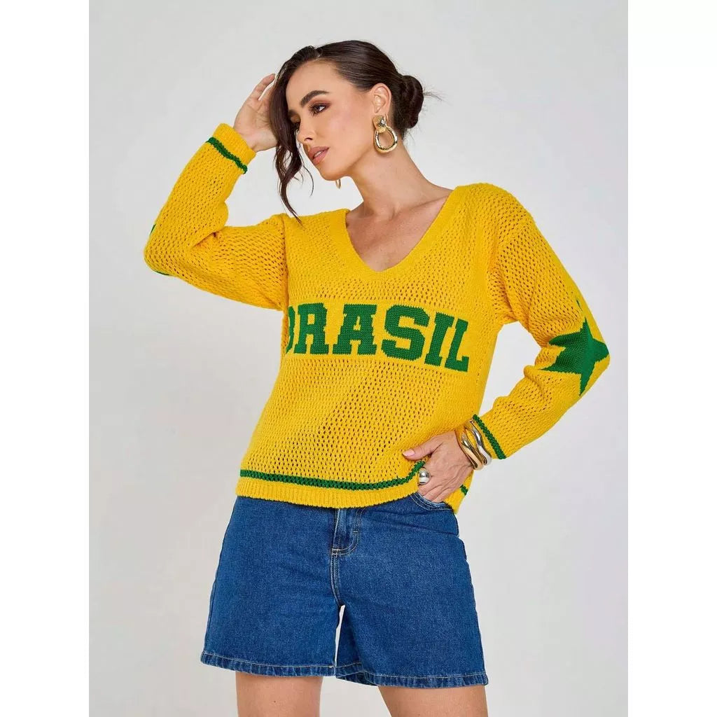 Camisa Vai Brasil Manga Longa Tricot