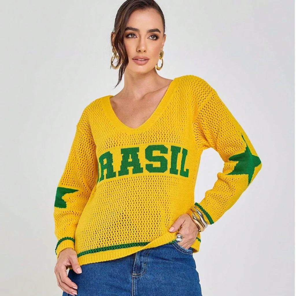 Camisa Vai Brasil Manga Longa Tricot