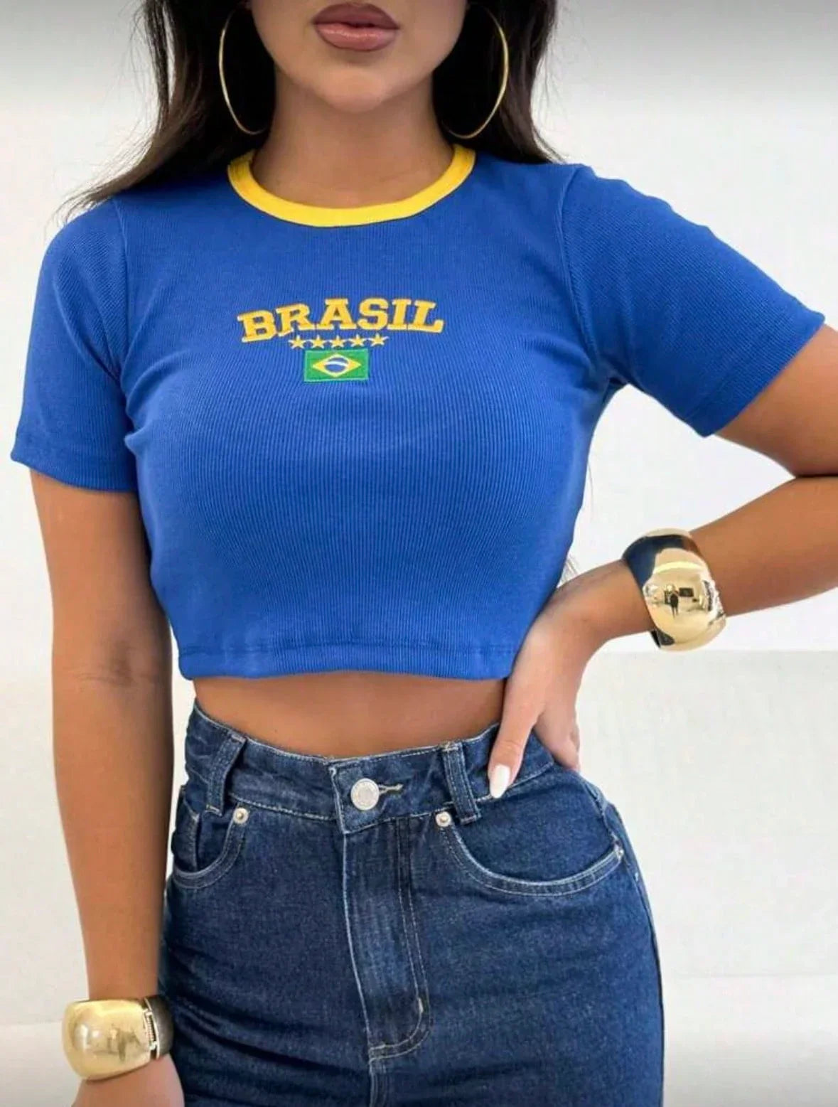 Cropped Vai Brasil Icon Azul
