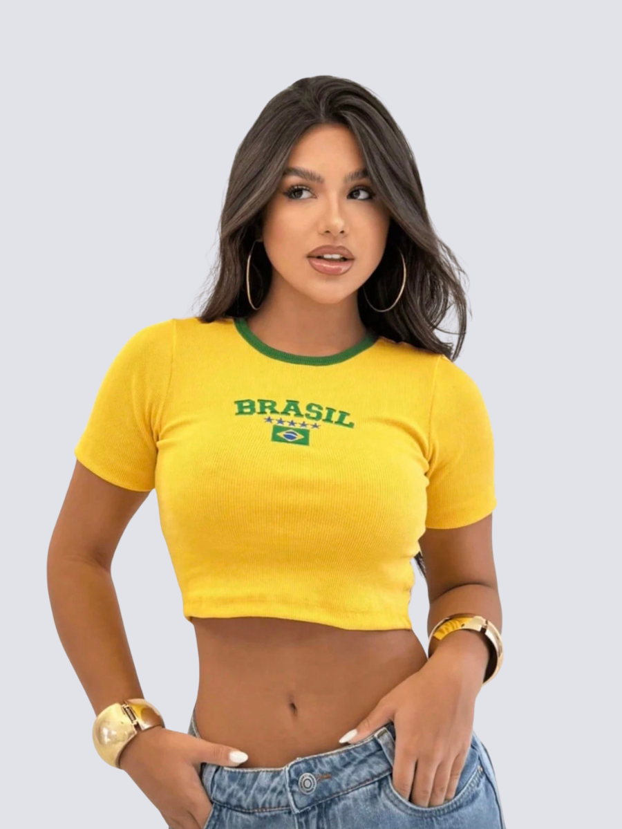 Cropped Vai Brasil Icon Amarelo