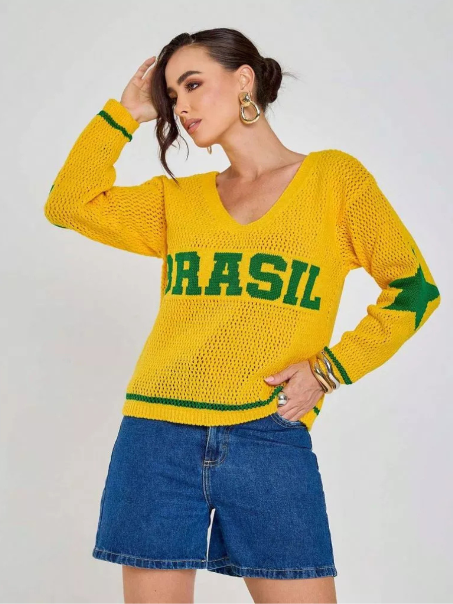 Camisa Vai Brasil Manga Longa Tricot