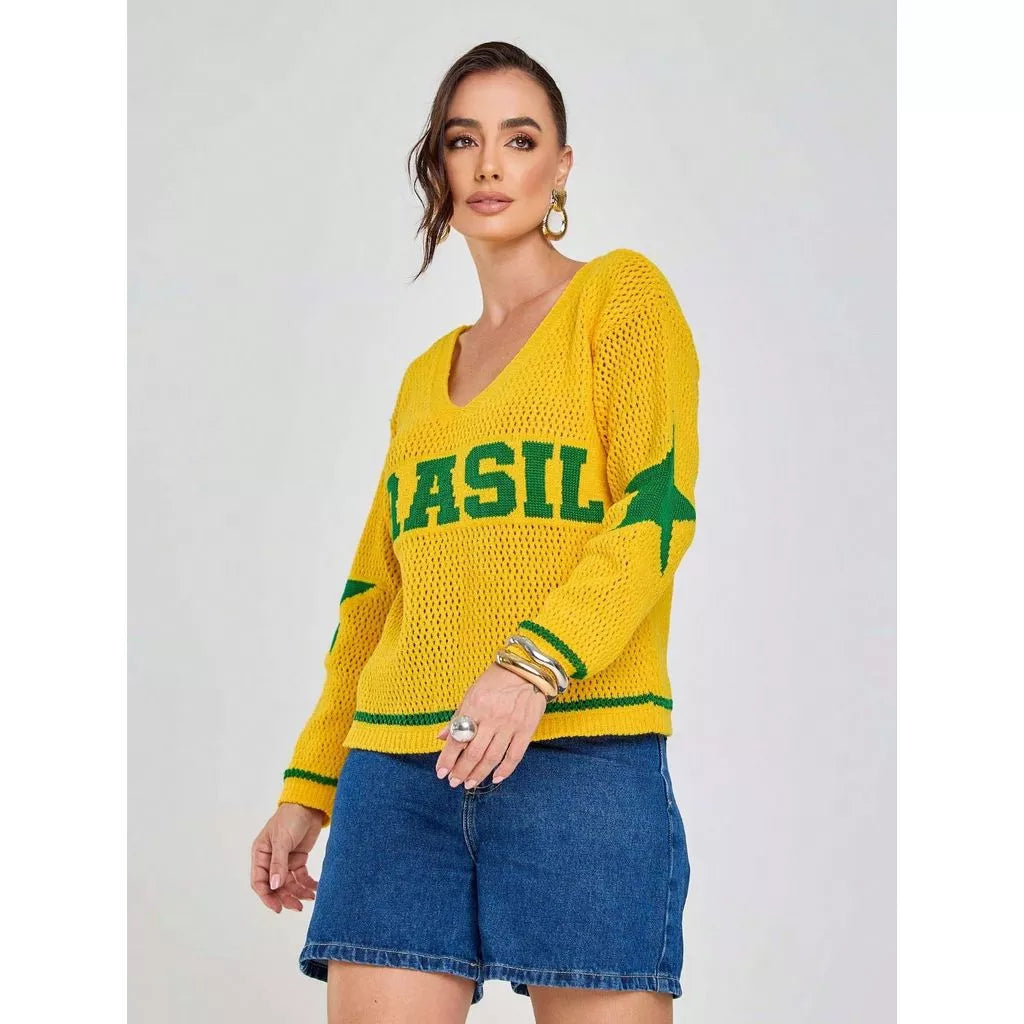 Camisa Vai Brasil Manga Longa Tricot